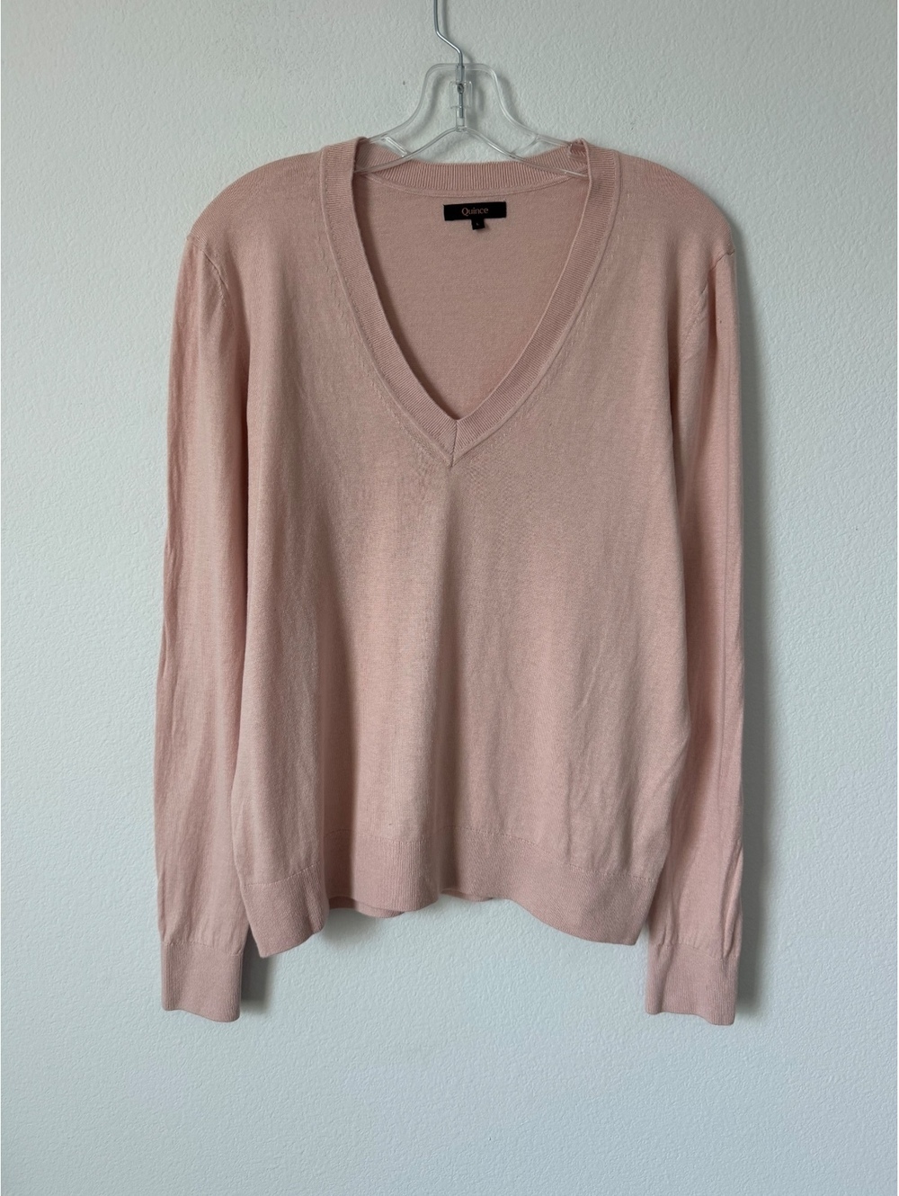 Quince Long Sleeve V-Neck Blush Pink Cotton Blend Minimalist Sweater Size L